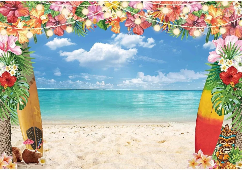 10x8ft Hawaiian Beach Backdrop Tropical Luau Party Photo Supplies Decor - Image 3 of 4