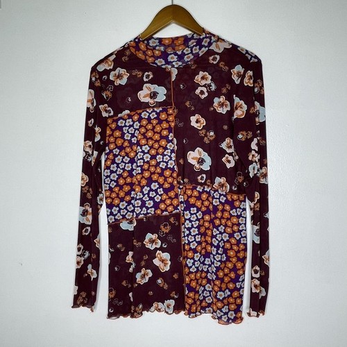 Logo Lori Layers Mesh Top Medium Floral Patchwork Y2k Langarm Retro Shirt