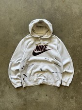 Vintage 2000s Y2K Nike Swoosh Hoodie Sweatshirt Distressed Grunge Paint White M