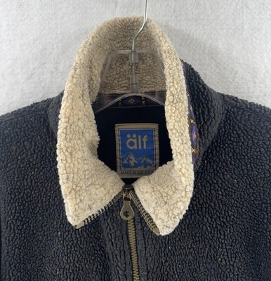 Alf Kuhl Jacket Men S Black Fleece Sherpa Aztec Collar Full Zip