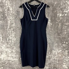 Tommy Hilfiger Size XS Sheath Minimalist V Neck Dress Navy Sleeveless Zip