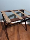 Vintage Wood Folding Luggage Suitcase Rack StandTapestry Straps MCM — photo 1