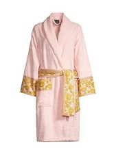 VERSACE Medusa Logo Plush Bathrobe Pink/Gold Size L 675