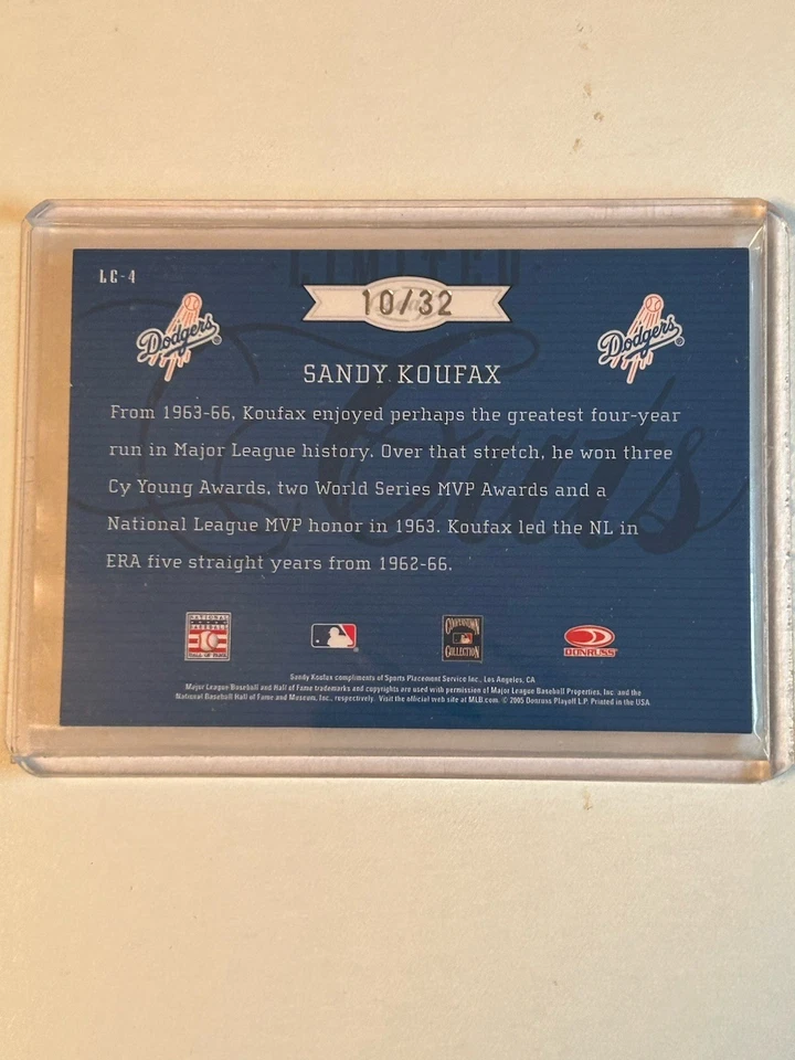 Sandy Koufax 2005 Leaf Limited Cuts Dodgers Salón de la fama #lc-4 10/32 Foto 2 de 2