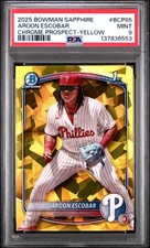 2025 BOWMAN SAPPHIRE EDITION CHROME PROSPECTS YELLOW AROON ESCOBAR 59/75 PSA 9