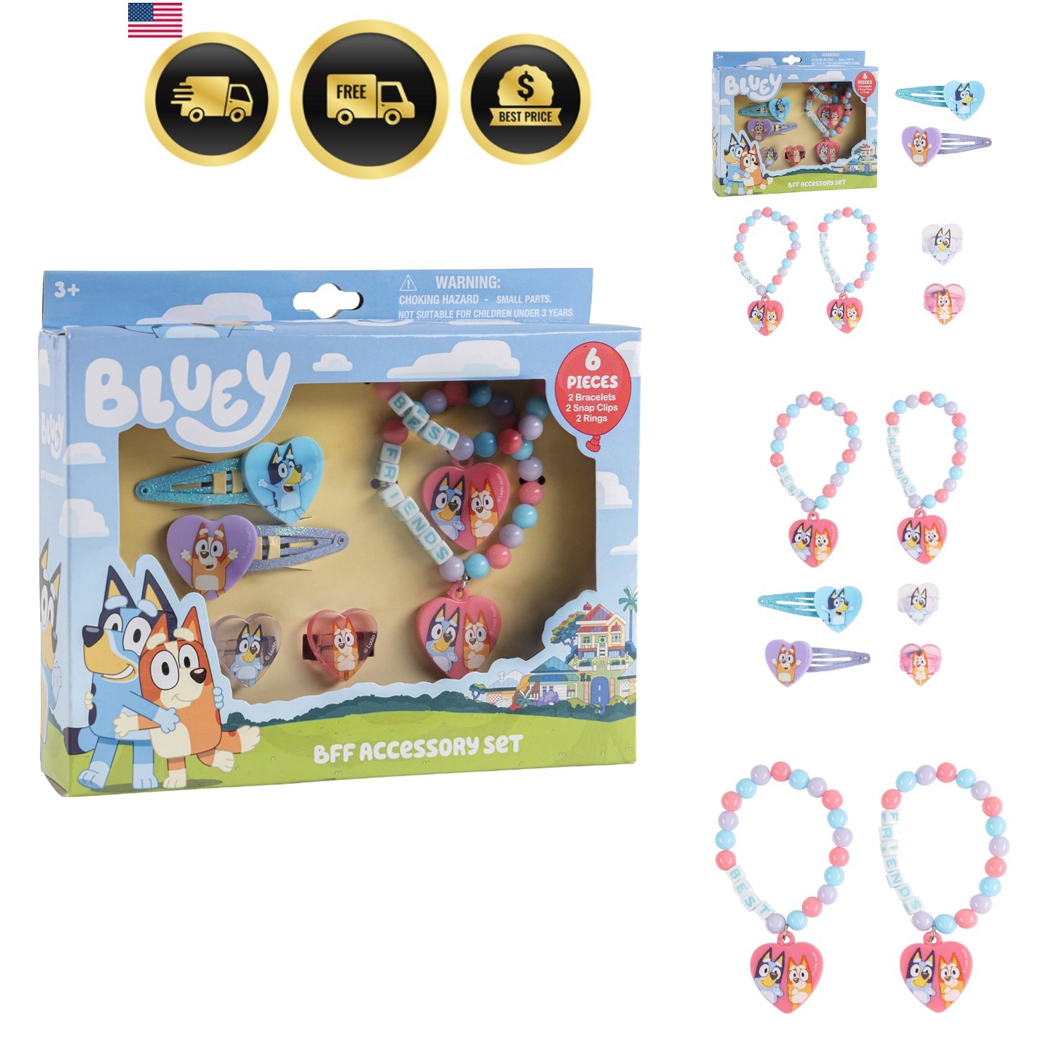 Juego de joyas de juguete para niñas BFF 6 piezas accesorios de vestir para niños
