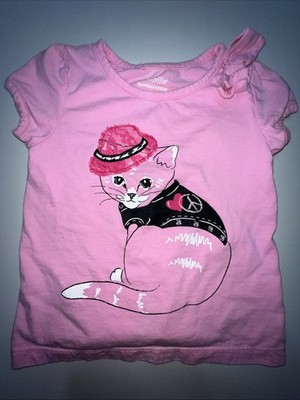 Miniville Top Girls Size 4T Pink Short Sleeve Cat With Lace Hat Graphic Cute