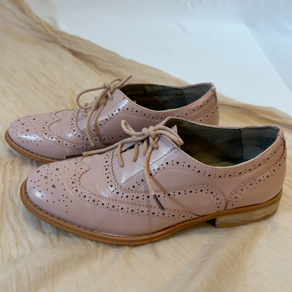 Oxfords femininos Wanted vintage com ponta de asa blush rosa com cadarço tamanho 7.5 - Imagem 3 de 4