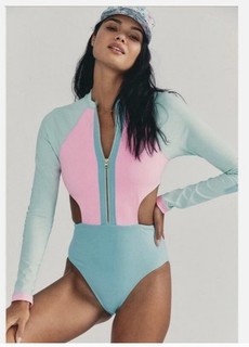 Loveshackfancy X Hurley One Piece Color block Pastel Swimsuit Long sleeve Sz S