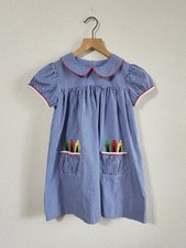 Stitchy Fish Girls 7 Royal Blue Gingham Crayon Smocked Dress NEW