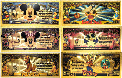 Mickey Minnie Donald Daisy Duck Goofy Pluto 24K Gold Foil Plated