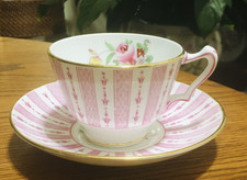 Vintage Crown Staffordshire England Bone China Pink Floral Teacup  Saucer