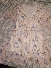 Floral Chiffon Ruffle Short Dress V-Neck Flutter Sleeve Size M 100% Polyester