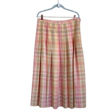 Vintage Pendleton Womens Plaid Pleated Midi Skirt Size 16 Pink Yellow Preppy USA