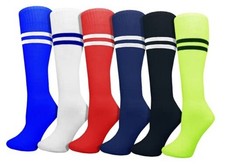 Soccer Socks 6-Pairs Mens Womens Knee High Striped Athletic Small Assorted