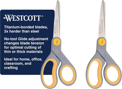 8-Inch Titanium-Bonded Scissors with Adjustable Glide Feature for Office and Hom