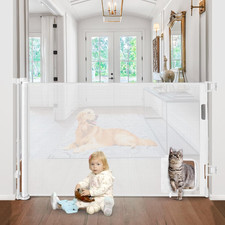 Retractable Baby Gates with Cat Door 80" Wide Retractable Dog Gate with Pet Door