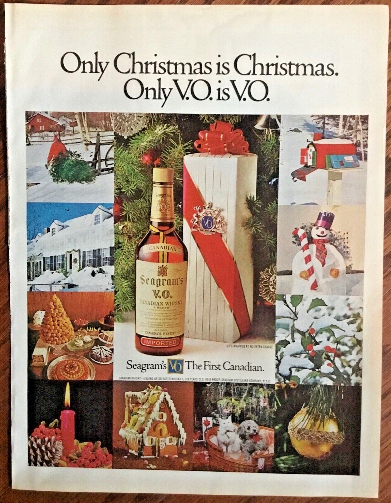Seagram’s whiskey ad 1973 orig vintage print 1970s retro decor home Christmas