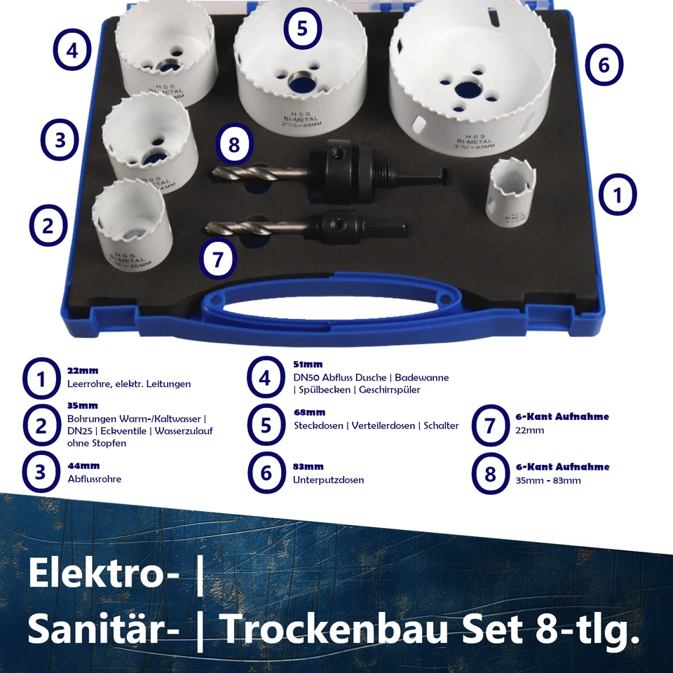 Lochsägen Set HSS Bi-Metall Ø22 - 83 Lochsägen Satz - Bild 4 von 4