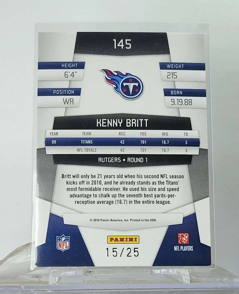 2010 Certified Mirror Gold #145 Kenny Britt Card /25 - Image 2 of 2