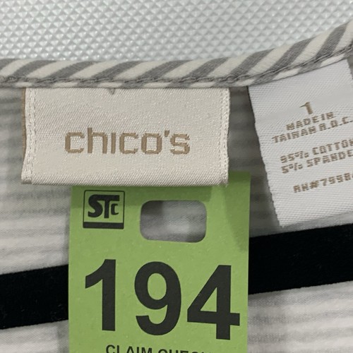 Chicos Womans Sleeveless Tank Top Embellished Gray White Stripe Size Medium 1 - Picture 10 of 10