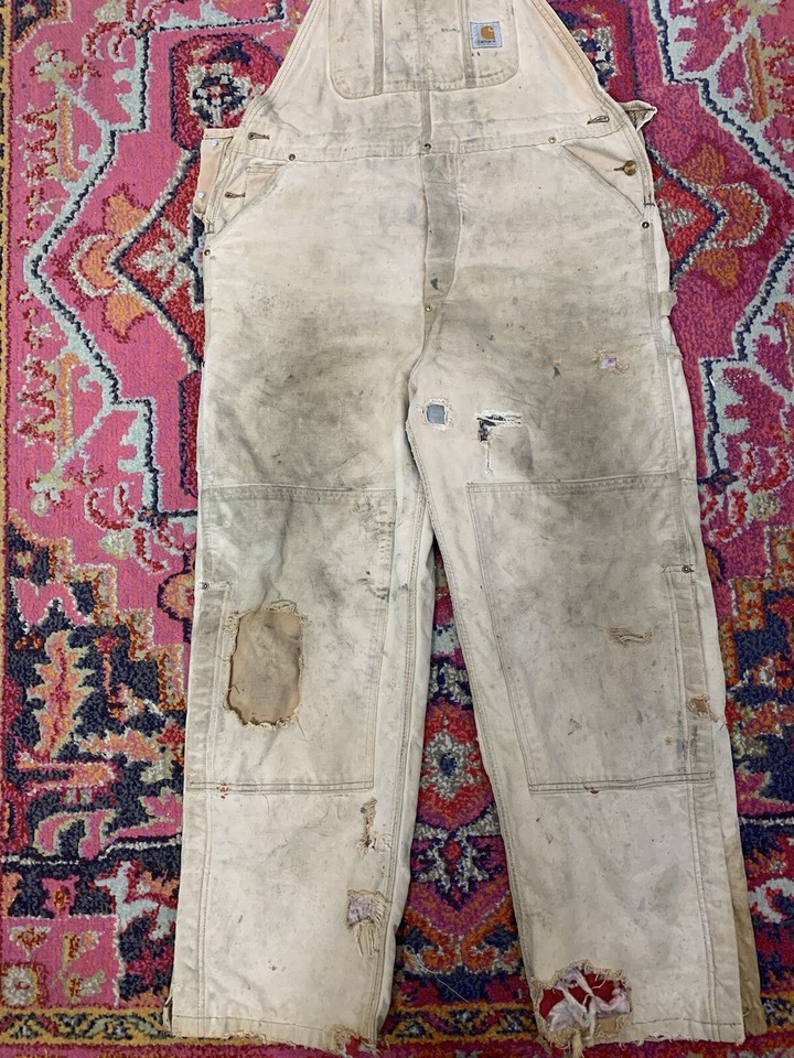 Vintage Carhartt Quilted Duck Bib Overalls Double Knee Size 36x30