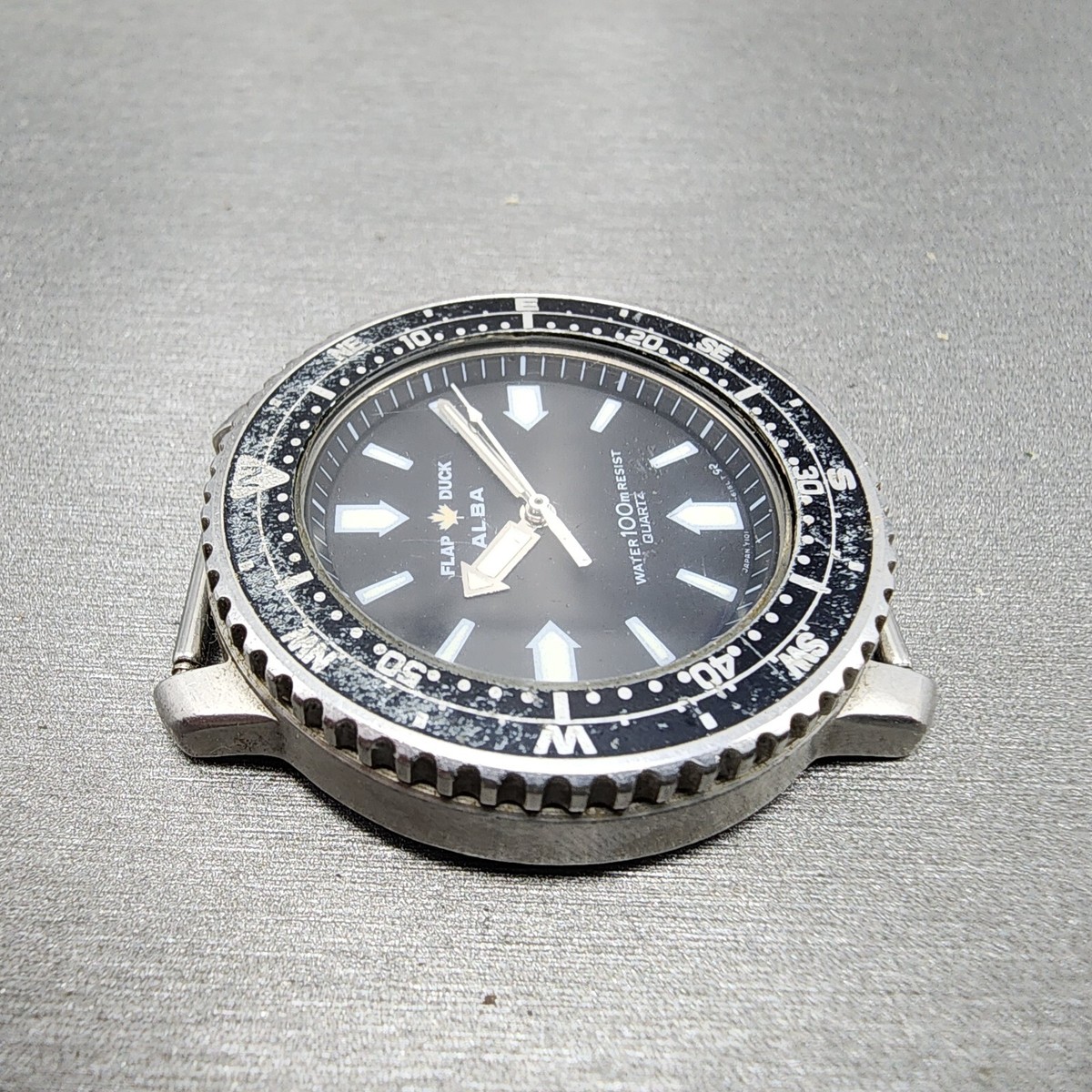 Seiko Alba Flap Duck Watch Men 36mm Black Dial Silver Tone