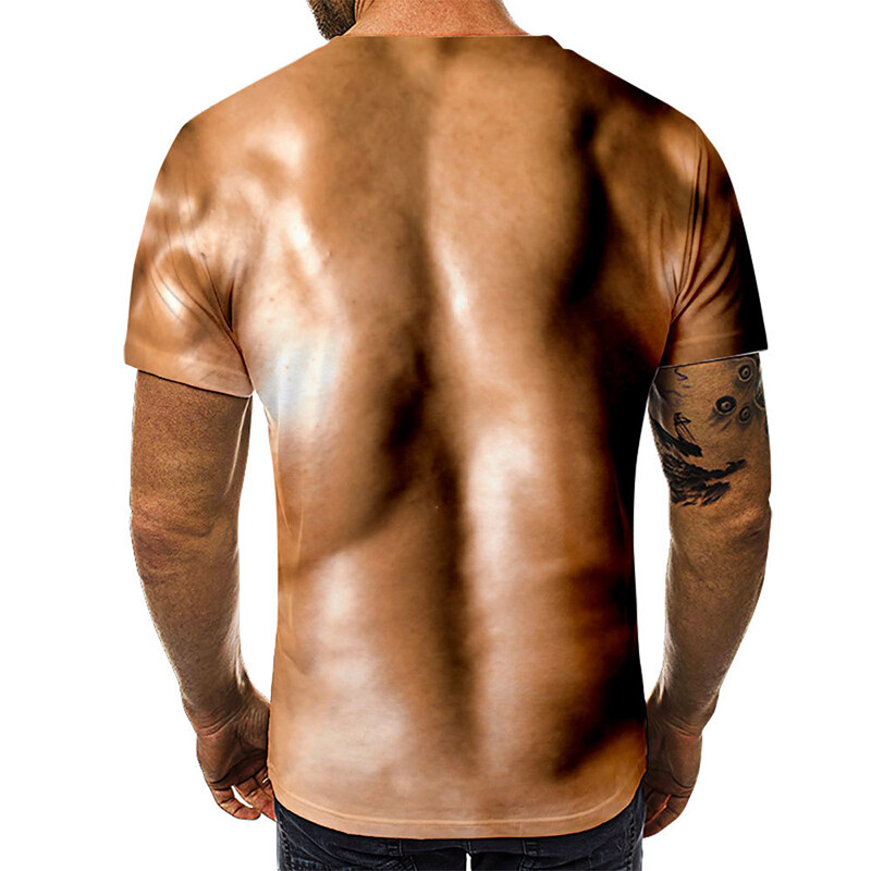 T-shirt Homme Drôle Effet Tatouage Musculaire 3D – Manches Courtes, Léger Et Respirant