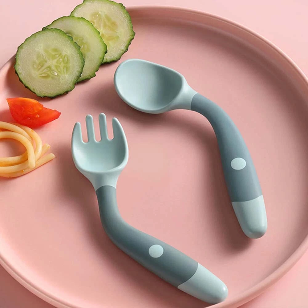 Baby Utensils Set Learn To Eat Silicone Spoon Fork Children