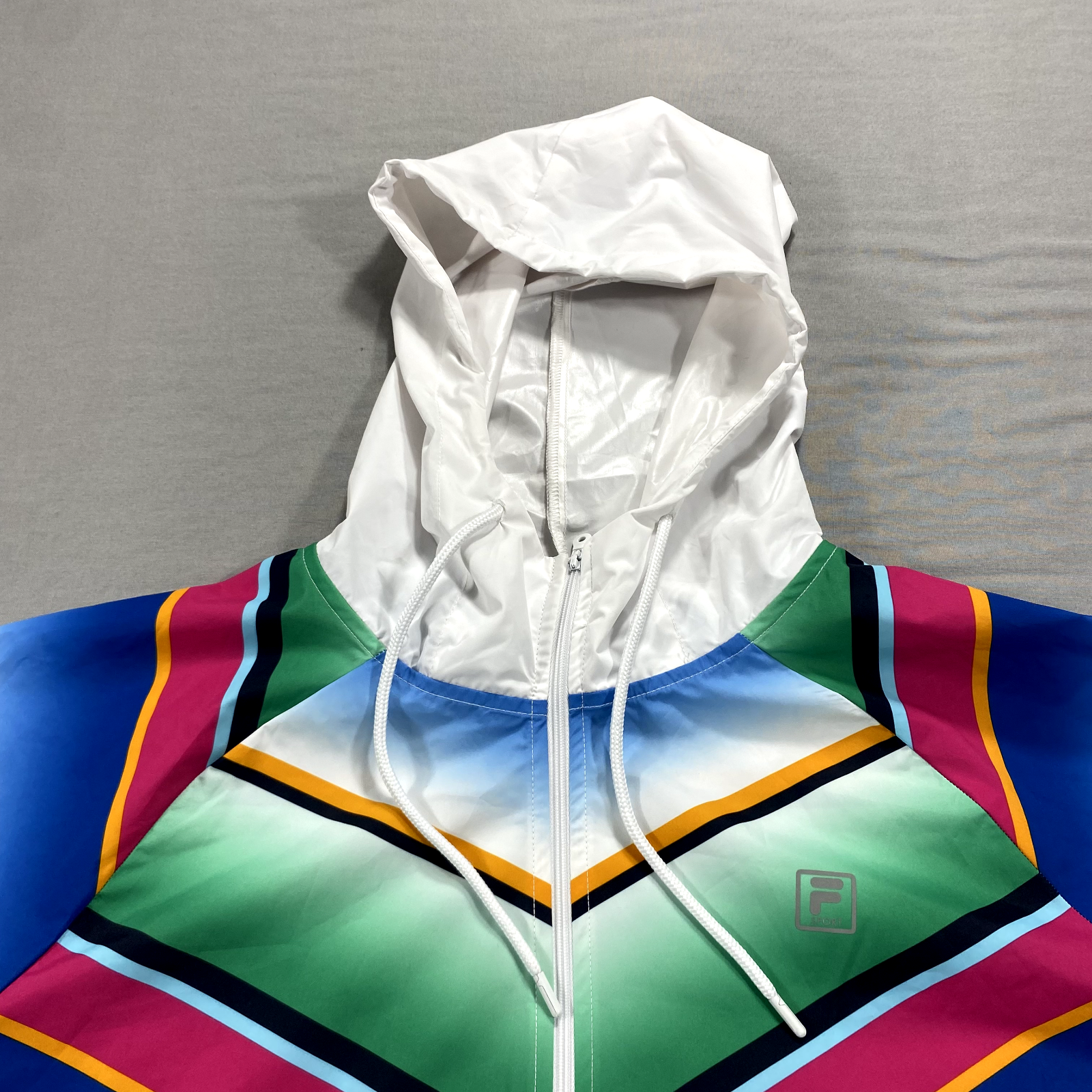 Giacca sportiva Fila donna grande bianca a righe giacca a vento full zip cappuccio donna