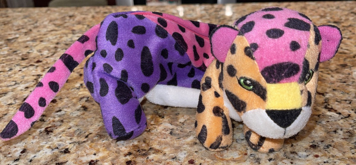 RARE Vintage Lisa Frank Rainbow Hunter Leopard Plush Zipper Bag