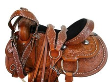 GAITED WESTERN SADDLE 15 16 17 18 HORSE PLEASURE TRAIL TOOLED LEATHER TACK SET