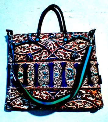 GABS G3 STUDIO M LARGE CROSS BODY HANDBAG LEATHER HANDLES  COBALT TURQUOISE RARE