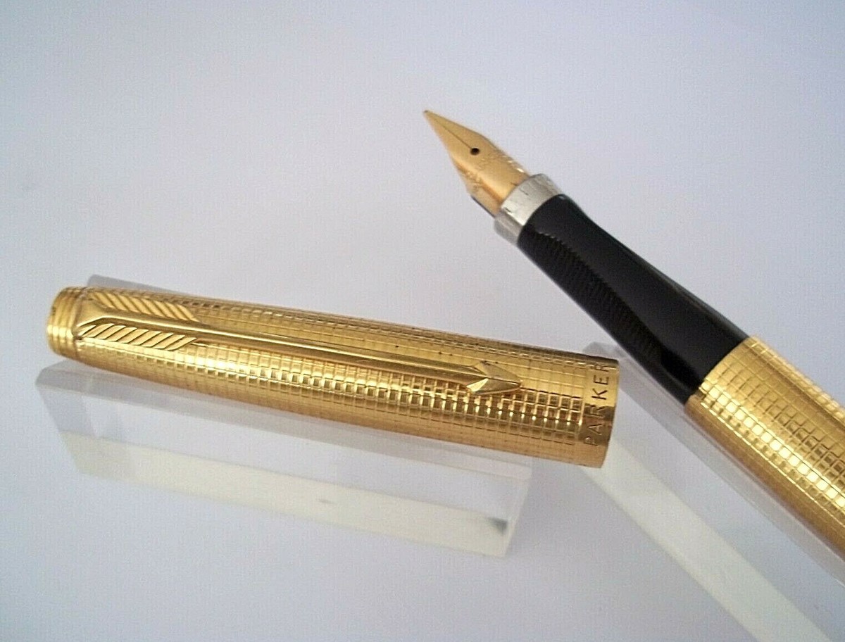 Stylo Plume Parker 75 Rare - Plume En Or 14K, Motif Quadrillé, Fait Aux USA - Pièce D'exception