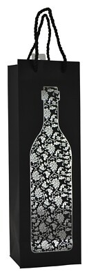 6 Black/Silver Heavy-Duty Large Paper Wine Bag Ft Wine Bottle