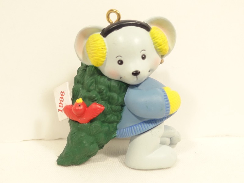Mouse Carrying X-Mas Tree w/ Red Bird Dated: 1996 Christmas Ornament