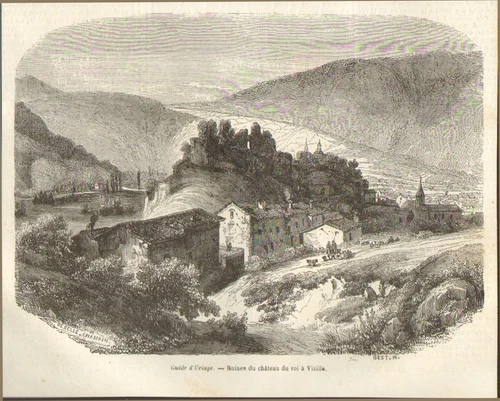 VIZILLE RUINS OF THE KING'S CASTLE ENGRAVING ENGRAVING IMAGE 1850