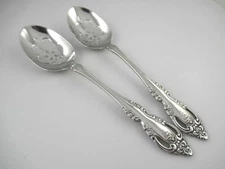 2 Pierced Serving Spoons BRAHMS Oneida Community Glossy Stainless Steel Flatware