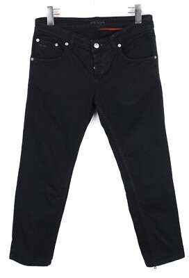Prada Jeans Womens W26 Zip Hem Button Fly Pockets Denim Black