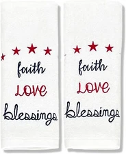 VCNY Patriotic White Hand Towels Luxury Soft Terry Cloth Embroidered American