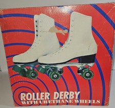 Roller Derby Rink Skates 1970s vtg White w/ clear Urethane Wheels VHTF