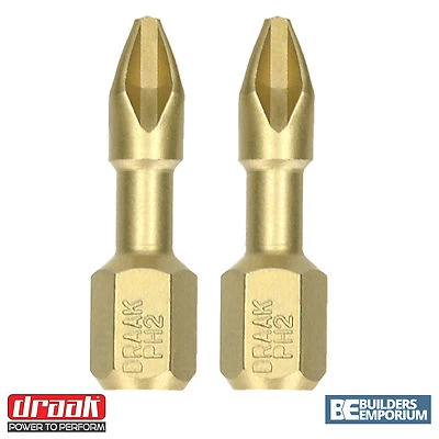 PH2 25mm x 2 TITANIUM Impact Bits DRAAK Premium Quality