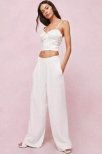 Sequin Detail High Waisted Wide Leg Trousers White UK 8 brand New with Tags on