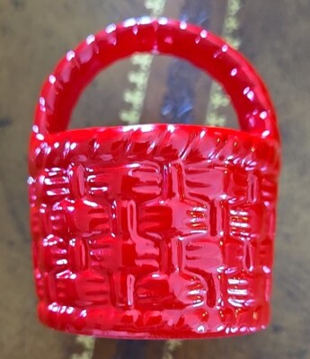 Vintage Ceramic Woven Handle Basket - Red - Midwest - Made In Taiwan - 3'' x 2''