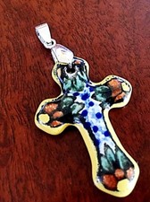 Cruz Floreado (Floral Cross) Handmade Talavera Cross Crucifix Pendant Jewelry