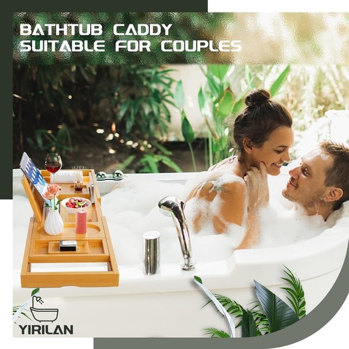 Yirilan Bamboo Bath Tray, Foldable Premium bath caddy - Picture 3 of 11
