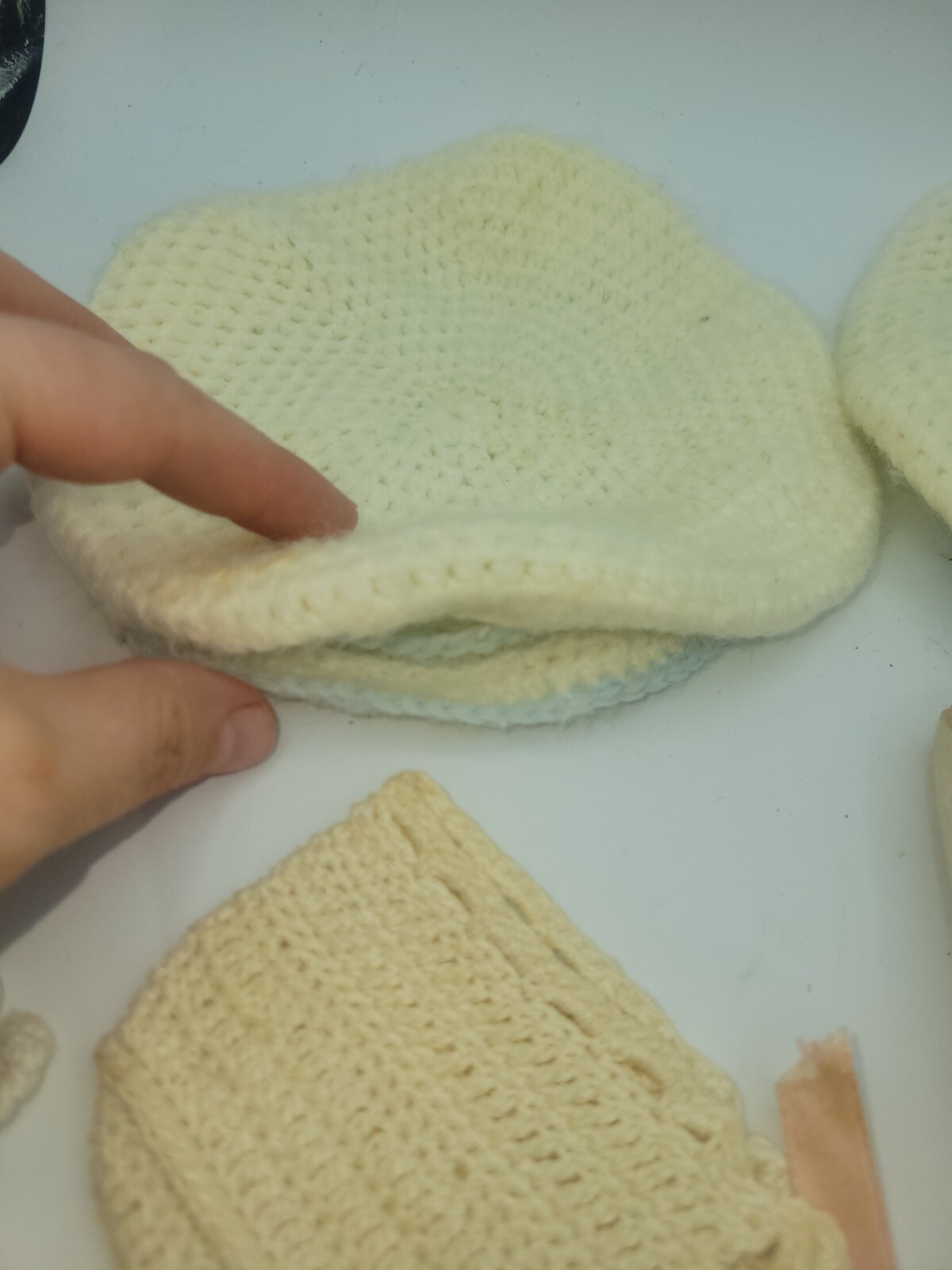 Antique Baby Clothes Crocheted Knotted Pair Booties , Bib And Hat