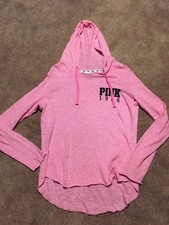 Vintage Victoria s Secret PINK Lightweight Pink Hoodie Athletic Raw Edge Small