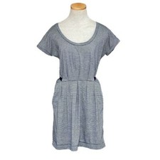 Subtitled Dress Women's 8 Blue Gray Stripes T-Shirt Tie Back Mini