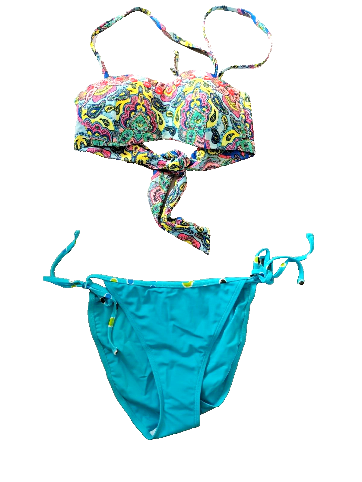 Matalan UK 10 Multi Padded Halterneck Bikini Top S/Naughty Cool Aqua Mix Bottoms